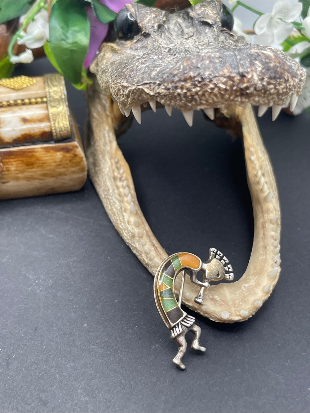 Mark Relios Kokopelli 925 brooch vintage